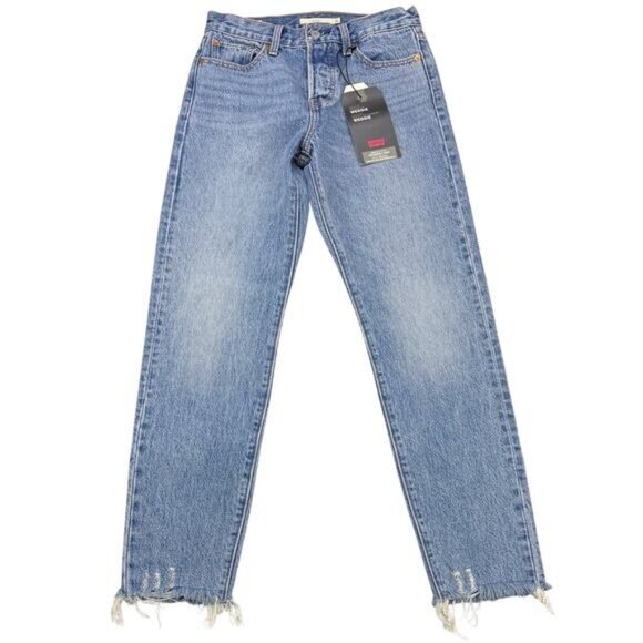 NWT LEVI'S Premium Wedgie Icon Fit Jean In Shut Up Blue Size 25 Frayed Hem - Picture 3 of 10